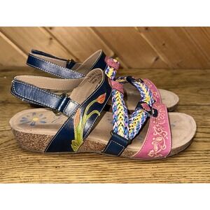 Corky's Elite Crown Hand-Painted‎ Floral Braided Leather Cork Sandals Women's 9